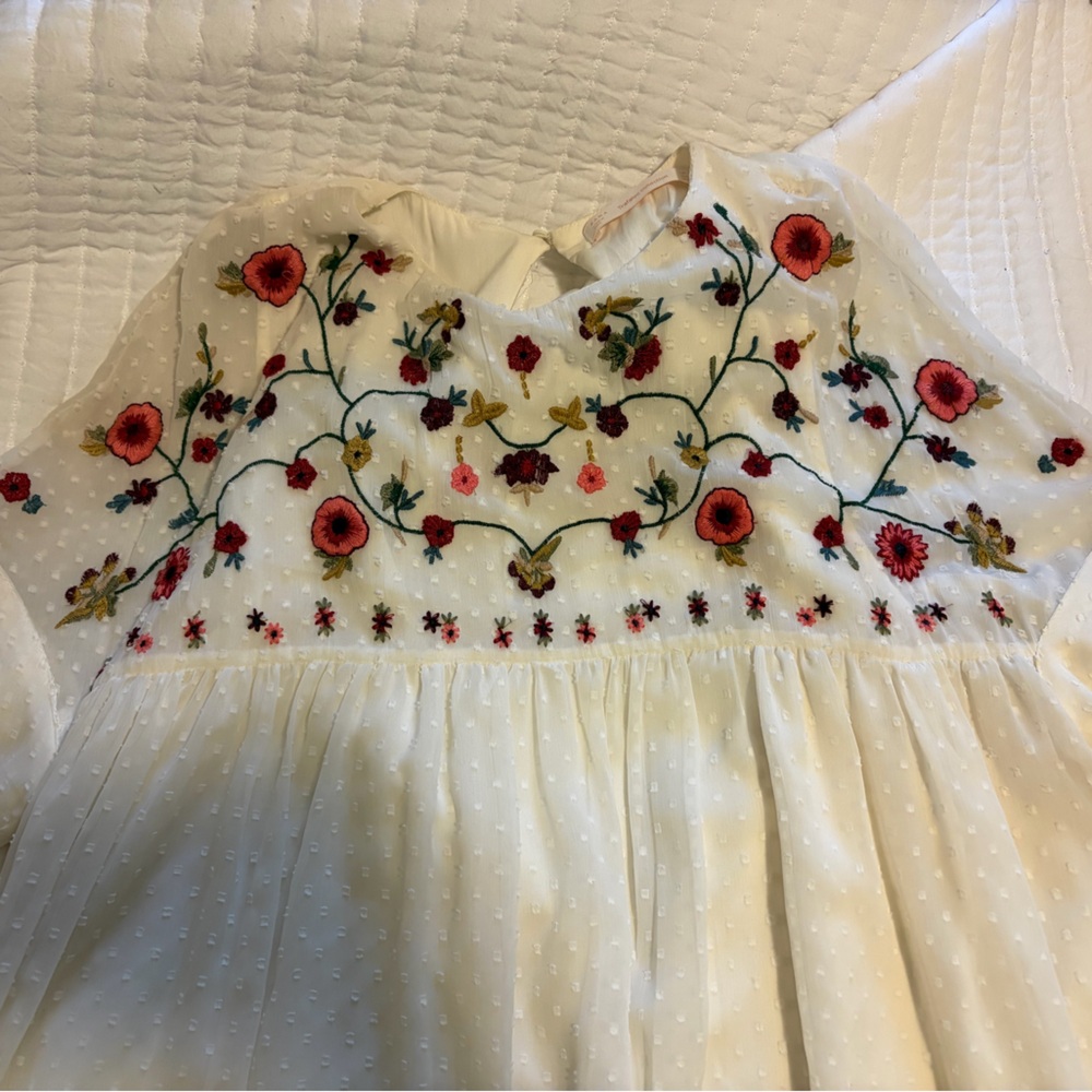 Zara Cream Dress with Floral Embroidery